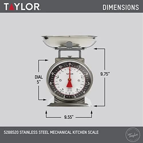 Taylor Mechanical Kitchen Food Scale with Bowl, Weighs up to 5 kg (11 lbs) | Analog Cooking Scale for Baking, Black and Silver (Pack of 2) thumbnail 3