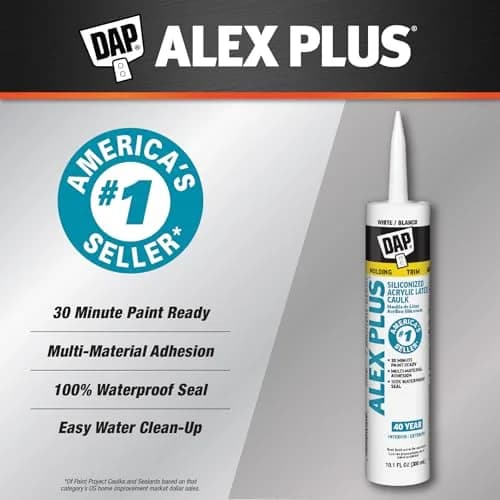 DAP Alex Plus Acrylic Latex Caulk with Silicone, White, 10.1 Oz (121.2 ml) | Pack of 12 thumbnail 2