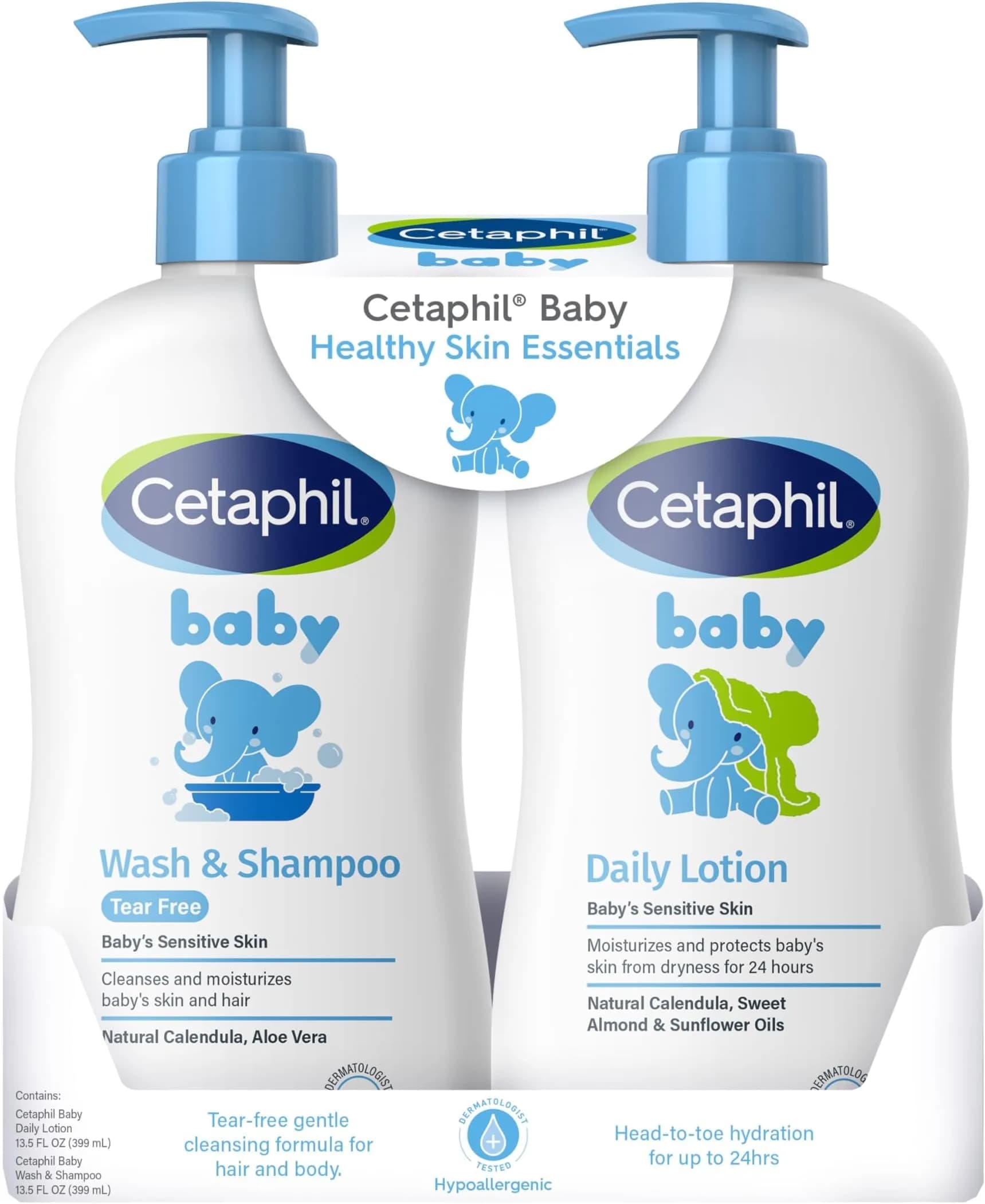 Cetaphil Baby Wash & Shampoo Plus Body Lotion 13.5 Fl Oz (Pack of 12) | Gentle Head to Toe Hydration for Sensitive Skin - main product image