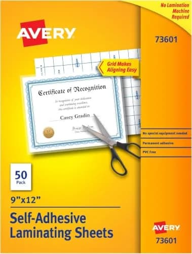 Avery Clear Laminating Sheets 9" x 12" Permanent Self-Adhesive 7600 Count (Pack of 10) | Protects Documents, Photos & Signs thumbnail 1