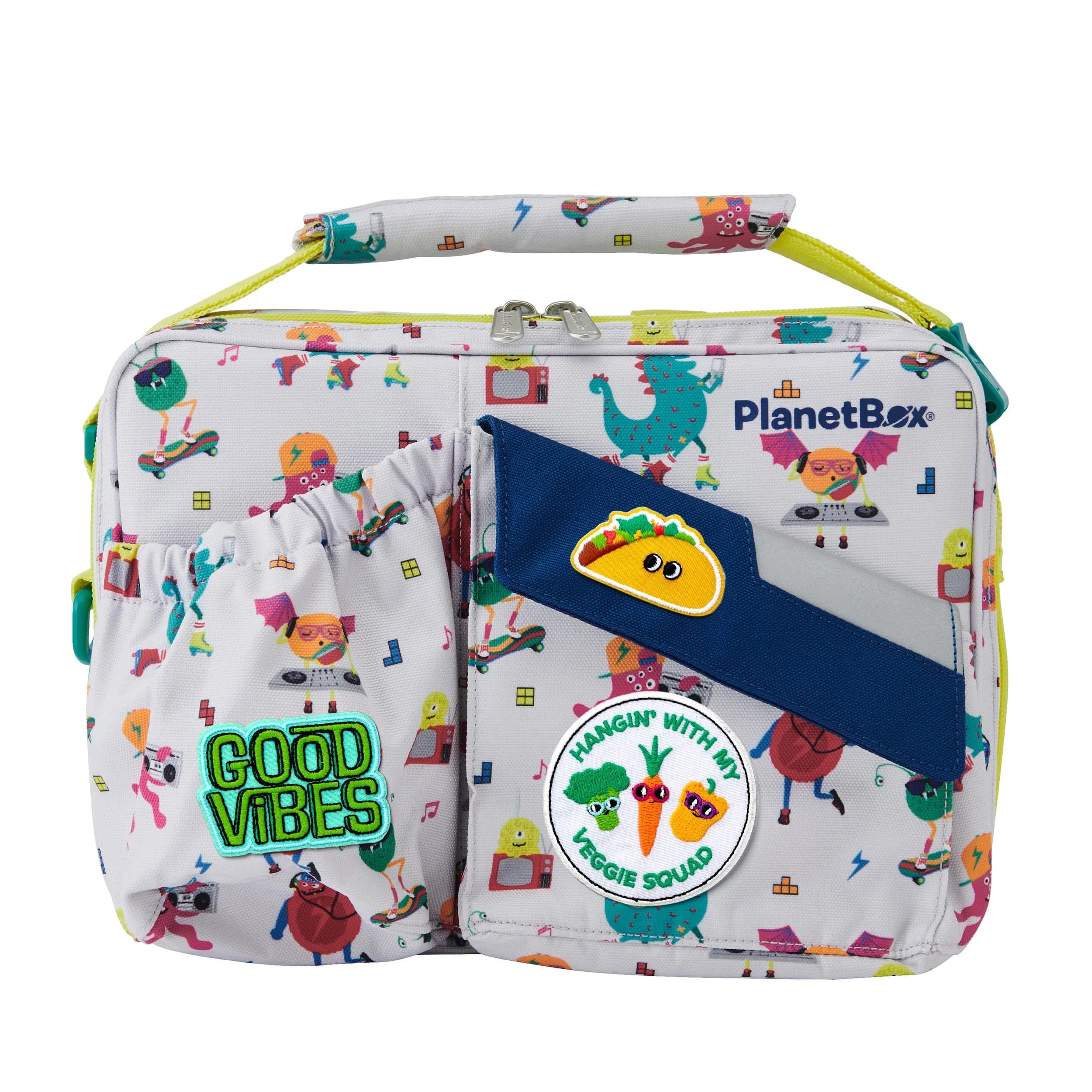 PlanetBox Insulated Lunch Bag, Black Currant Edition | Durable & BPA-Free, Easy to Clean — With Patches