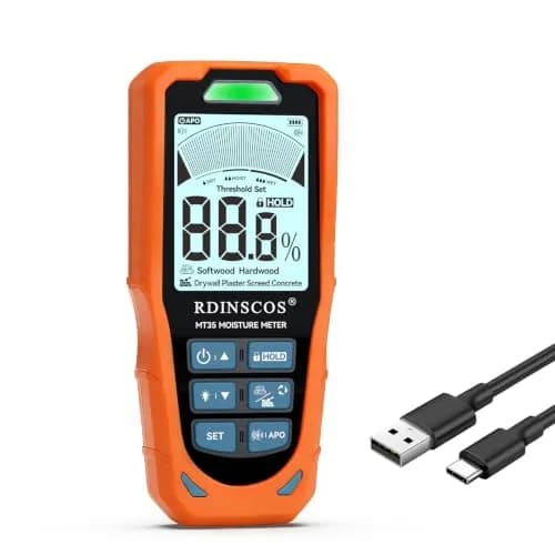 RDINSCOS Pinless Moisture Meter MT35, 6 Modes for Wood, Drywall, Concrete | 19mm Depth, Rechargeable thumbnail 1