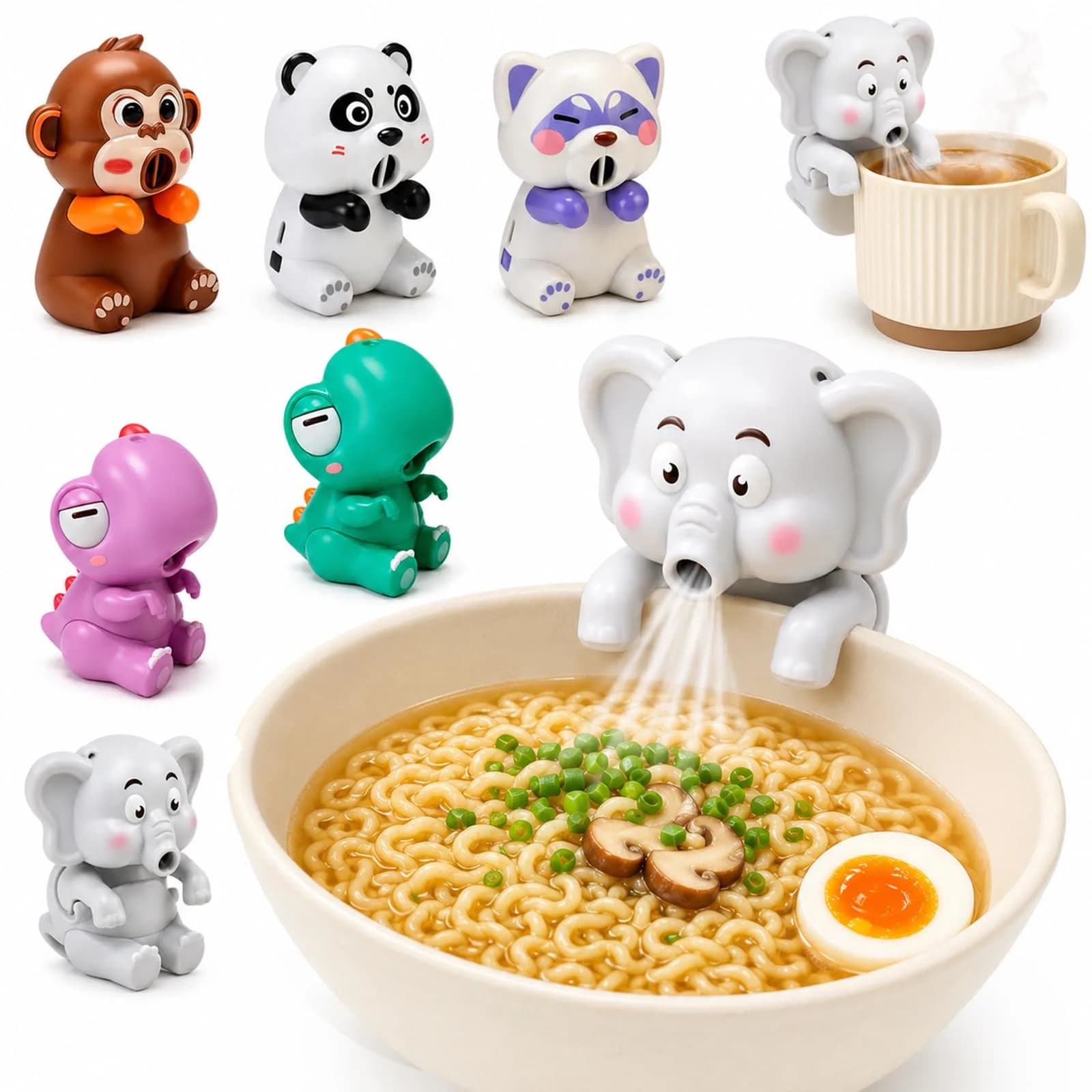 MIZSXF Cute Elephant Cooling Clip-On Mini Fan 8cm (3.15in) | 3-Speed USB Rechargeable for Hot Food & Drinks — #A