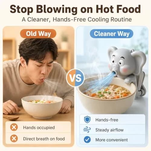 MIZSXF Cute Elephant Cooling Clip-On Mini Fan for Cup & Bowl, 72.6 g (2.56 oz) | 3-Speed Rechargeable Coffee Chiller thumbnail 5