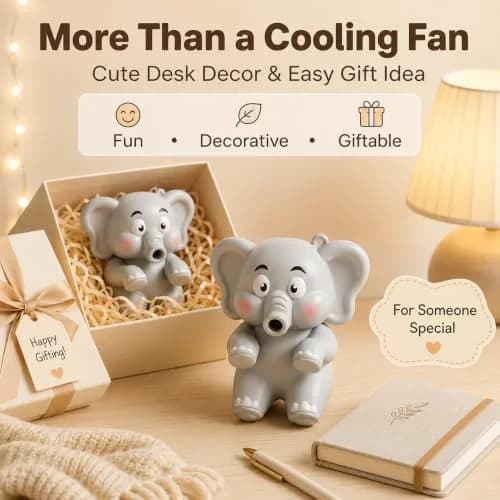 MIZSXF Cute Elephant Cooling Clip-On Mini Fan 8cm (3.15in) | 3-Speed Rechargeable USB-C Coffee Chiller thumbnail 6