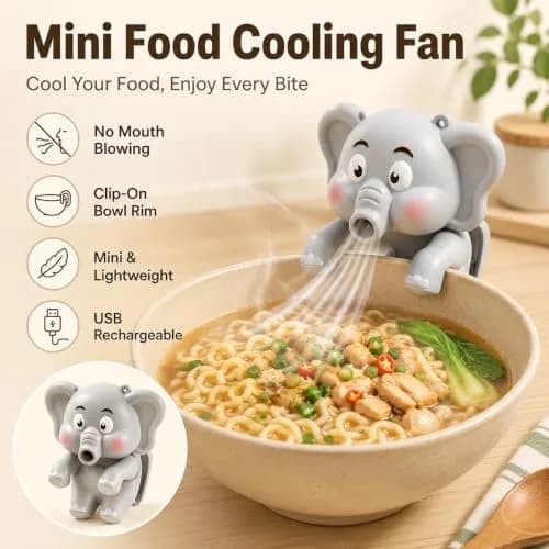MIZSXF Cute Elephant Cooling Clip-On Mini Fan 8cm (3.15in) | 3-Speed USB Rechargeable for Hot Food & Drinks thumbnail 2