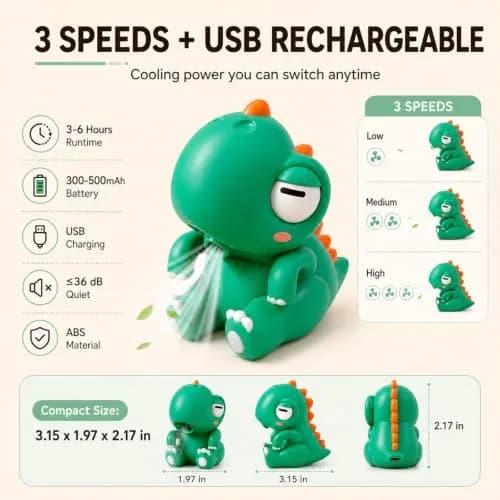 UWYJK Cute Elephant Cooling Fan 8cm (3.15in) | Rechargeable Clip-On for Cups & Bowls thumbnail 5