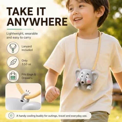 UWYJK Cute Elephant Cooling Fan 8cm (3.15in) | Rechargeable Clip-On for Cups & Bowls thumbnail 3