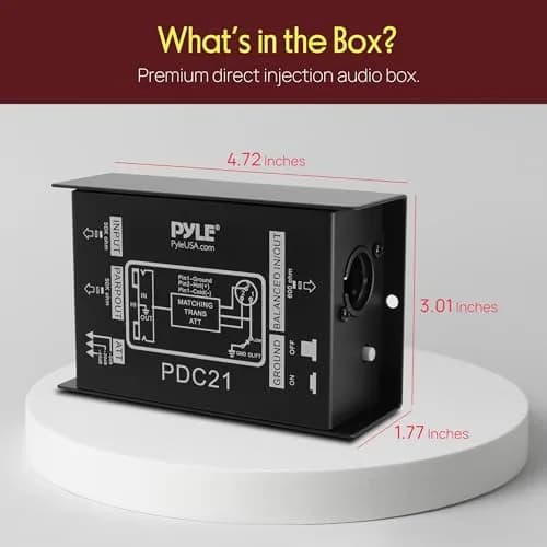 Pyle Premium Direct Injection Audio Box - Passive DI Unit Hum Eliminator with Input Attenuator, 1/4'' Connector to XLR, Black (1-Pack) thumbnail 2