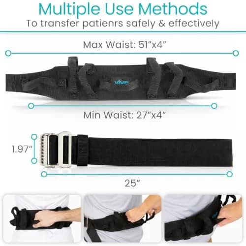 Vive Gait Belt with Handles - Patient Transfer Belt with 7 Padded Handles, 51 Inch Waist (130 cm) thumbnail 7