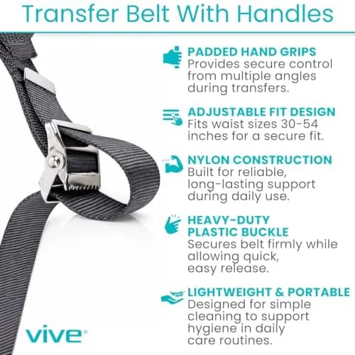 Vive Gait Belt with Handles - Patient Transfer Belt with 7 Padded Handles, 51 Inch Waist (130 cm) thumbnail 2
