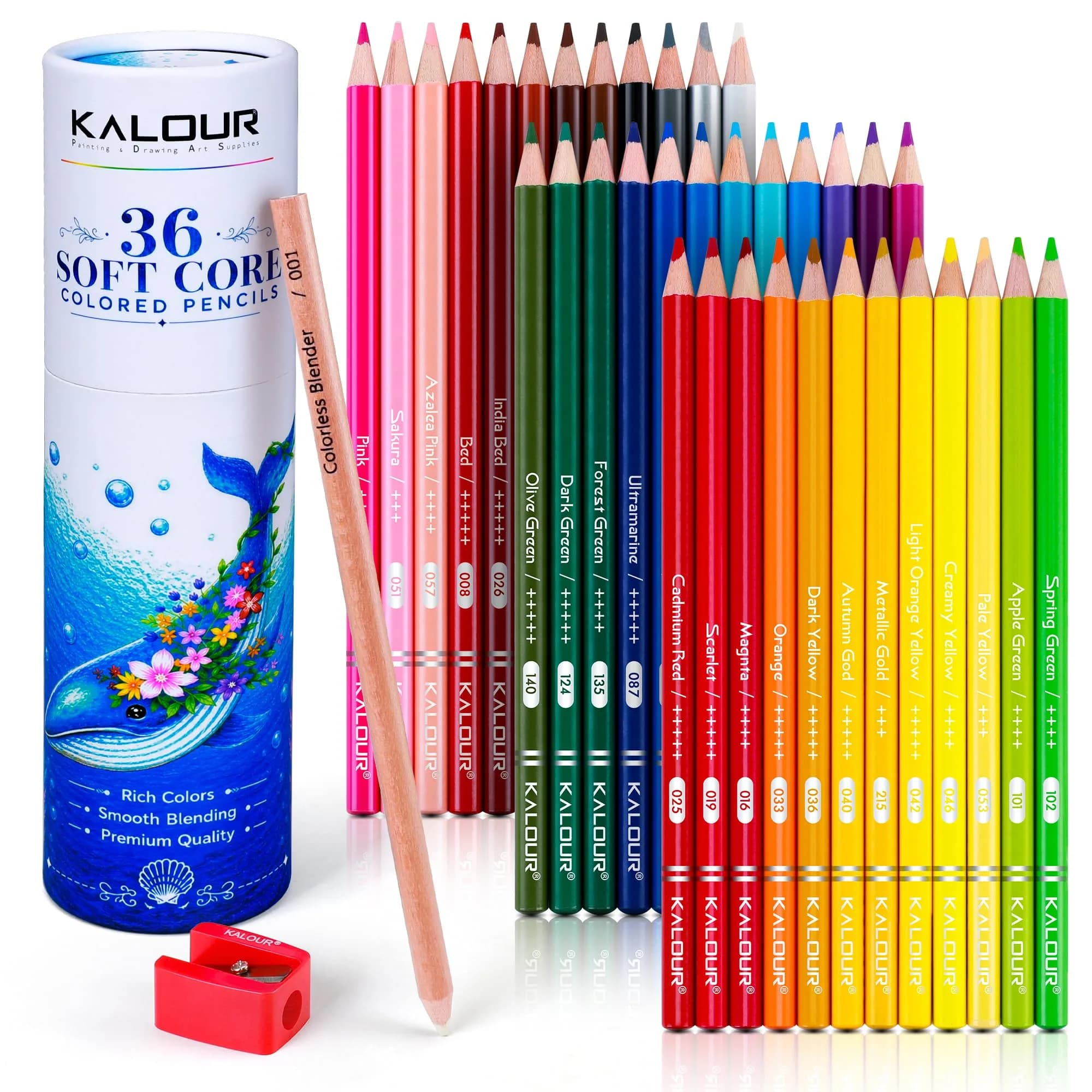 KALOUR 36 Colors Soft Core Colored Pencils Set, 20 cm (7.87 in) | Blendable & High Pigment for Artists