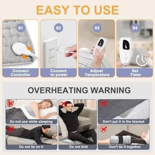 Deepsoon Electric Heating Pad 24x12 Inch Silvergray | 6 Heat Settings & 4 Timer thumbnail 6