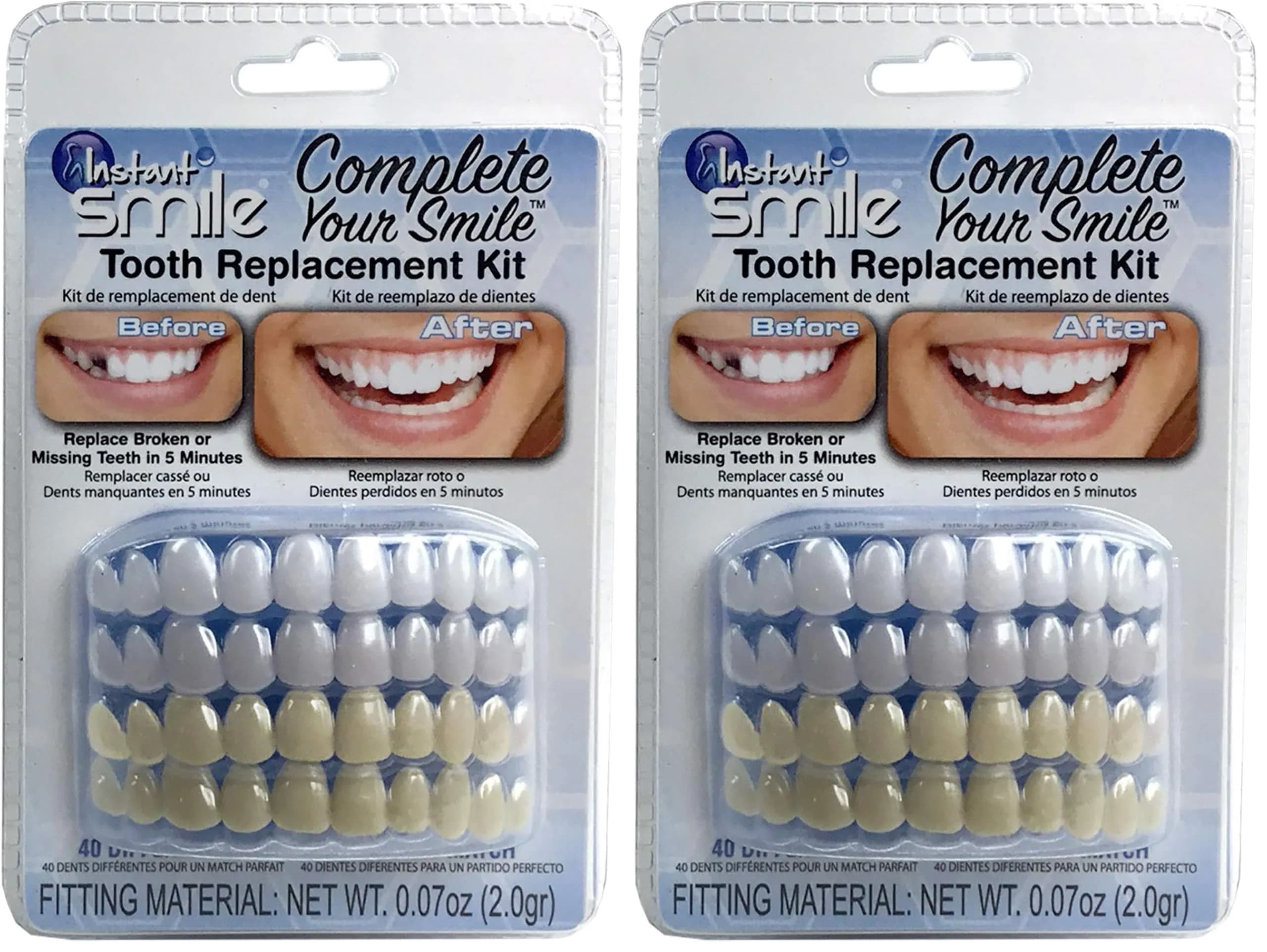 Instant Smile Complete Your Smile Temporary Tooth Replacement Kit - Replace a Missing Tooth in Minutes - Patented (Pack of 2)