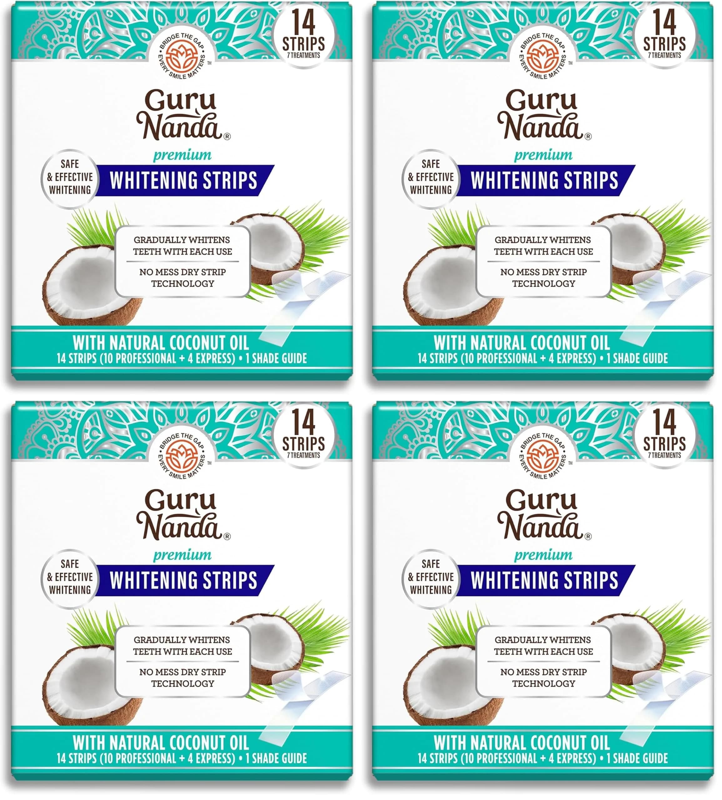 GuruNanda Teeth Whitening Strips Kit - 7-Day Treatment with Non-Slip, Dry Strip Technology - Whitening Designed with Care for a Brighter Smile (Pack of 4)