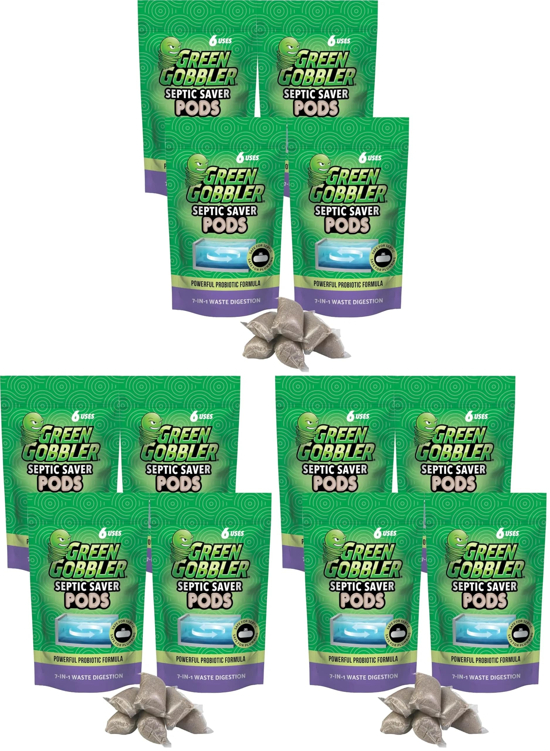 Green Gobbler Septic Tank Enzyme Treatment Packets | 6-Month Supply for Septic Care — Green