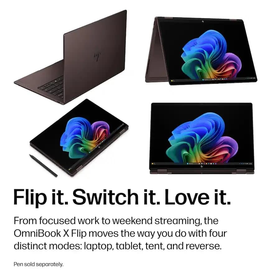 HP OmniBook X Flip 2-in-1 AI Laptop 14" 2K OLED Touchscreen | AMD Ryzen AI 5 430, 16GB LPDDR5X, 512GB SSD, Wi-Fi 7, Win11 thumbnail 4