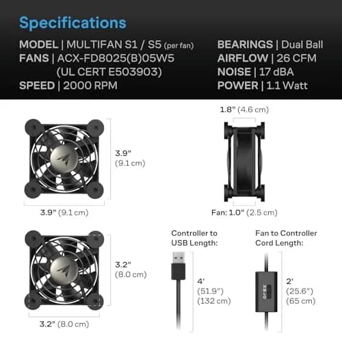 AC Infinity MULTIFAN S5 Dual 80mm USB Cooling Fans (Pack of 4) | 52 CFM, 18 dBA, UL-Certified thumbnail 6