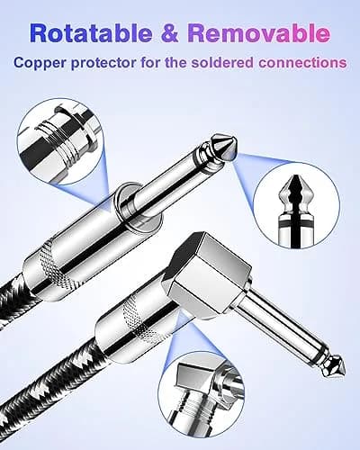 New Bee Guitar Cable 10ft Right Angle to Straight, Black White | Low Noise High Fidelity thumbnail 4