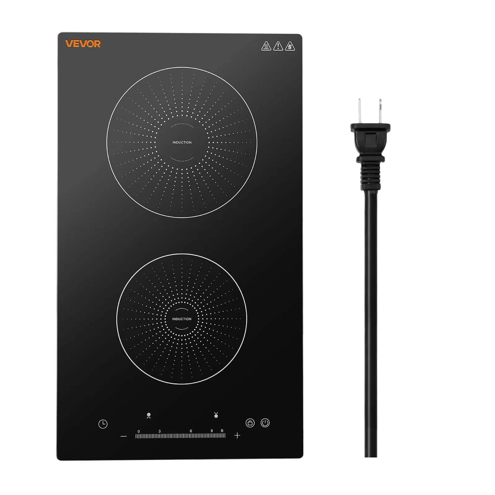 VEVOR 12In 2 Burner Induction Cooktop | 9 Power Levels, Built-in & Countertop, 220V, Easy-Clean Ceramic Glass — Black / 12In 2 Burner&Touch-1800W