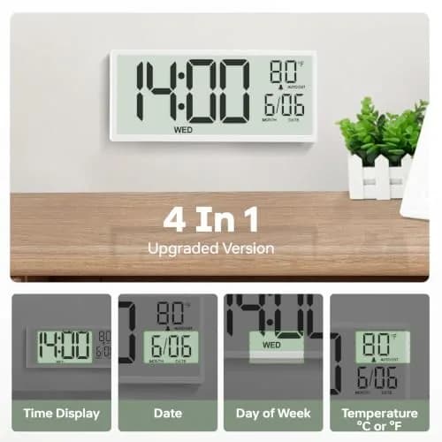 JALL Large Digital Wall Clock 36.8 cm (14.5 inches) | Jumbo Display, Date, Day, Temperature, Auto DST thumbnail 4