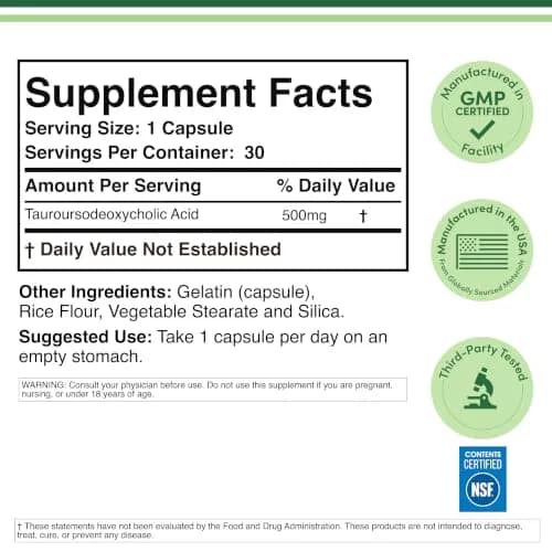 Double Wood Supplements TUDCA Tauroursodeoxycholic Acid 500mg Capsules | Liver Health Support (30 Count) thumbnail 2