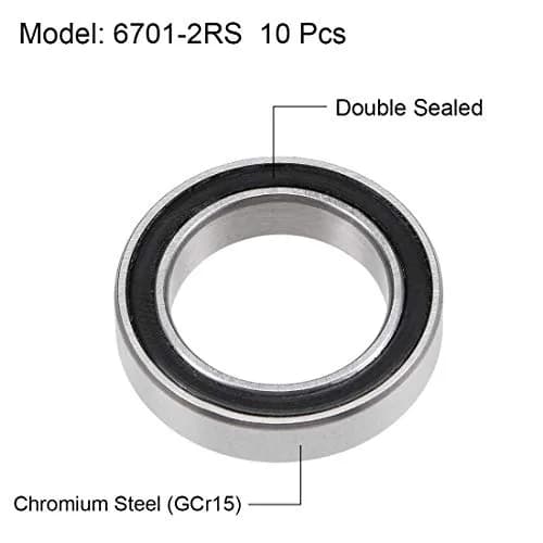 uxcell 6701-2RS Deep Groove Ball Bearings 12mm x 18mm x 4mm Double Sealed Chrome Steel | Pack of 20 thumbnail 2