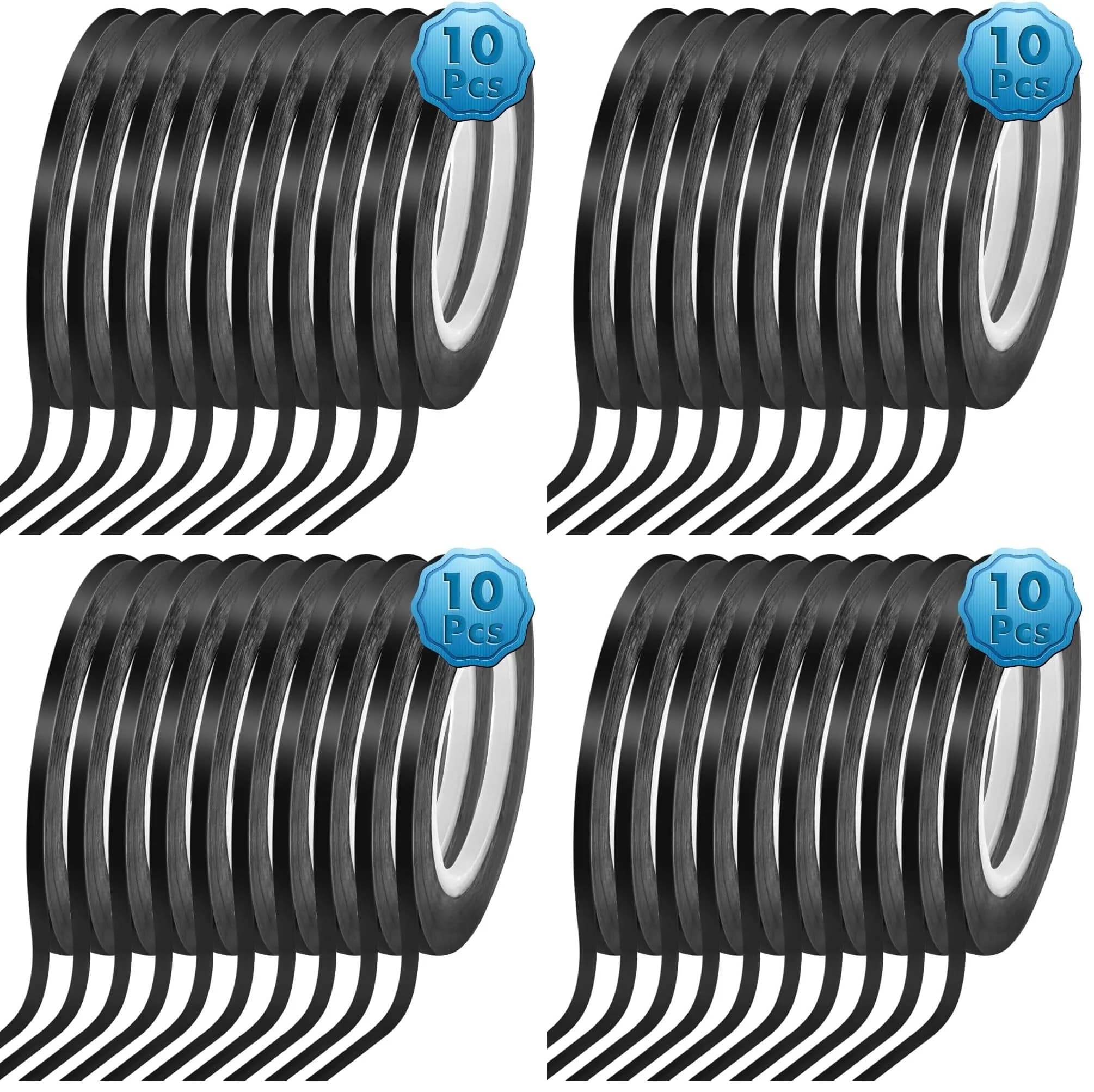 cridoz 10 Rolls 1/8 inch (3.17 mm) x 108 ft Black Pinstripe Tape | Grid Marking Tape for Whiteboards & Crafts — Black