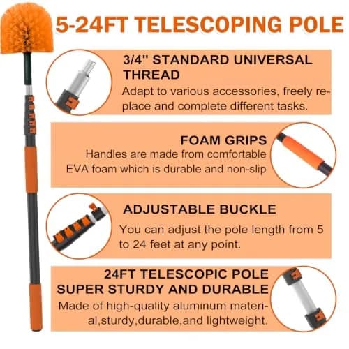 Buyplus Telescoping Cobweb Duster 24FT Extension Pole | Reaches Up To 30+ Feet thumbnail 6