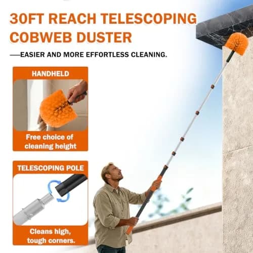 Buyplus Telescoping Cobweb Duster 24FT Extension Pole | Reaches Up To 30+ Feet thumbnail 2