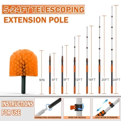Buyplus Telescoping Cobweb Duster 24FT Extension Pole | Reaches Up To 30+ Feet thumbnail 3
