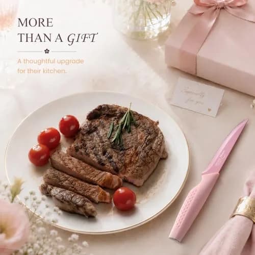 Amorston Steak Knives Set of 8 Pink Serrated Stainless Steel Knives | 8-Inch Blade, Dishwasher Safe thumbnail 4