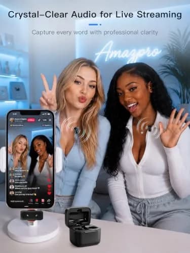Amazpro Wireless Microphone for iPhone Android | Plug & Play, 30m Range, 30H Battery thumbnail 4