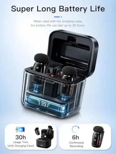 Amazpro Wireless Microphone for iPhone Android | Plug & Play, 30m Range, 30H Battery thumbnail 5
