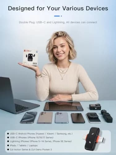 Amazpro Wireless Microphone for iPhone Android | Plug & Play, 30m Range, 30H Battery thumbnail 8