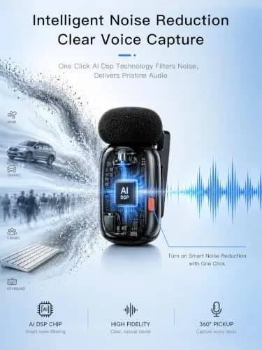 Amazpro Wireless Microphone for iPhone Android | Plug & Play, 30m Range, 30H Battery thumbnail 3