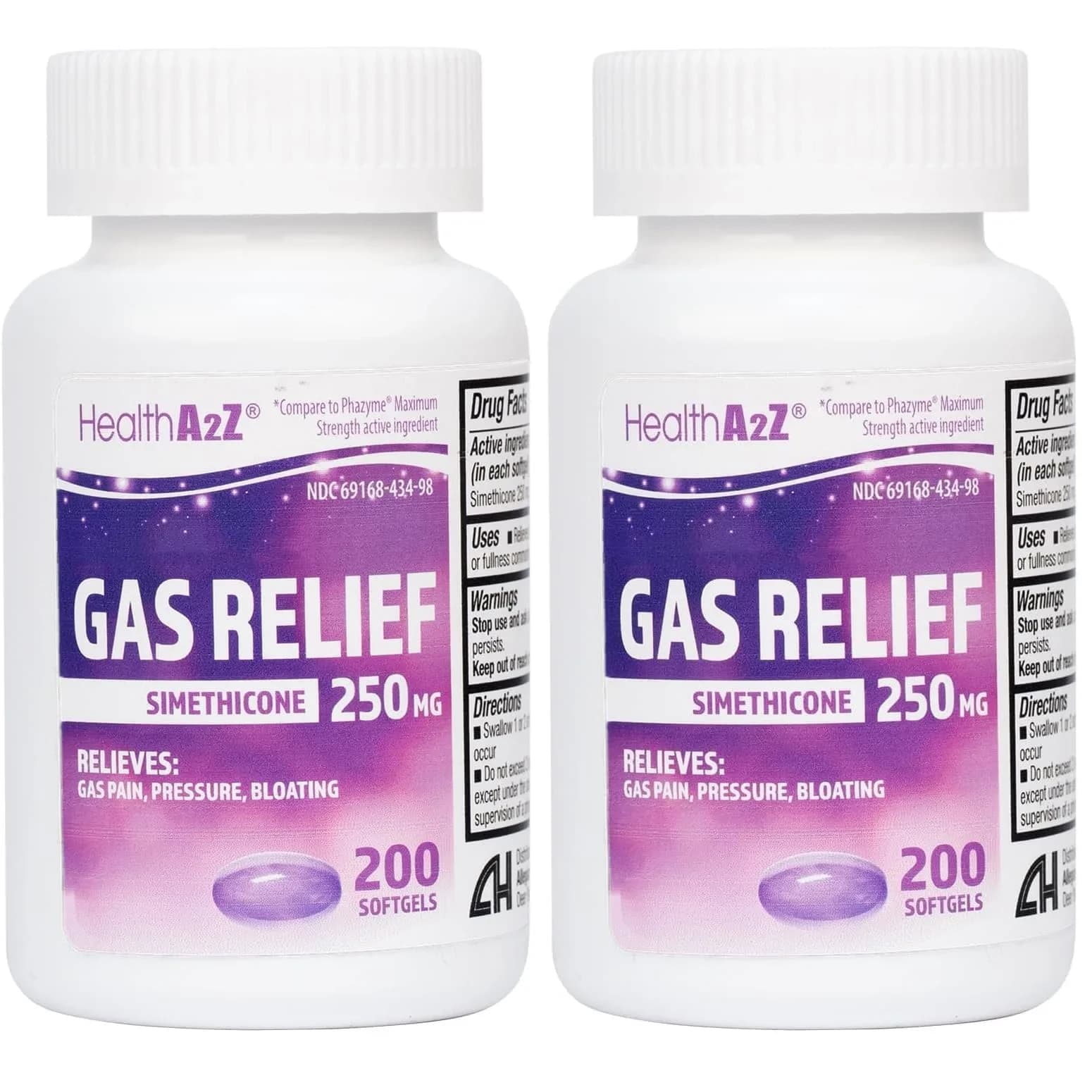 HealthA2Z Gas Relief Simethicone 250mg Softgels | 400 Count (2x200) Fast Acting Gas Relief