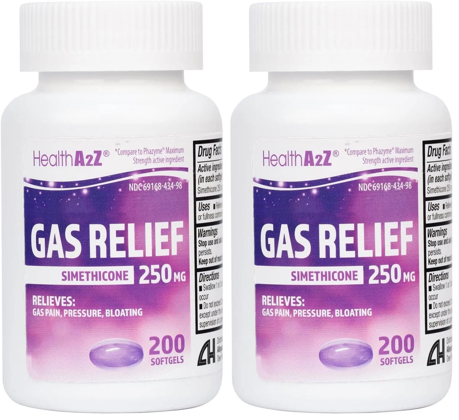 HealthA2Z Gas Relief Simethicone 250mg Softgels | 400 Count (2x200) Fast Acting Gas Relief — 200 Softgels