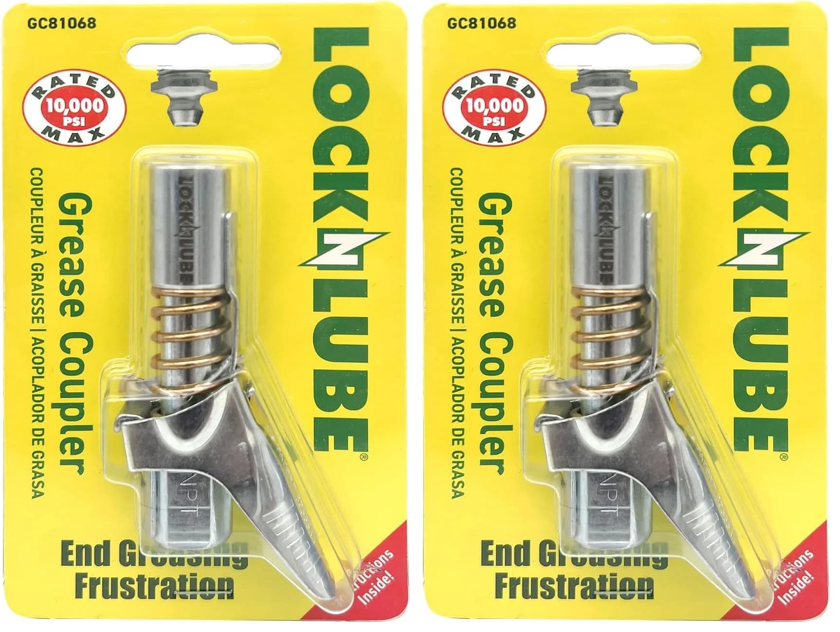 LockNLube Patented Locking Grease Coupler (Pack of 2) | Secure Leak-Free Seal, Rebuildable Design, 10,000 PSI Rated - main product image