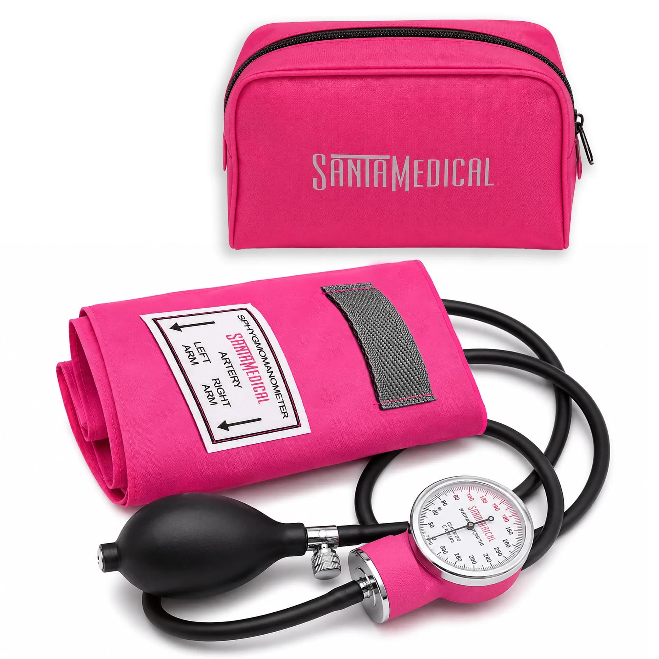 Santamedical Aneroid Sphygmomanometer with Stethoscope - Black - 0.43 kg (0.96 lb) | Manual Blood Pressure Monitor Kit — Pink