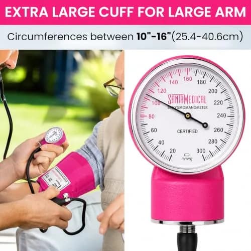 Santamedical Adult Deluxe Aneroid Sphygmomanometer - Pink | Manual BP Cuff with ±3 mmHg Accuracy & Carrying Case thumbnail 4