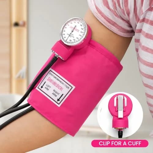 Santamedical Adult Deluxe Aneroid Sphygmomanometer - Pink | Manual BP Cuff with ±3 mmHg Accuracy & Carrying Case thumbnail 2
