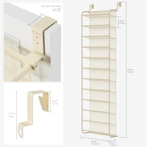 Whitmor 36 Pair Over the Door Shoe Rack 183cm (74") H x 55cm (21.7") W x 19cm (7.5") D | Stores 36 Pairs of Shoes thumbnail 2