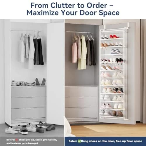 Whitmor 12-Tier Over the Door Shoe Rack, 74" H x 21.7" W x 7.5" D | Holds 36 Pairs of Shoes thumbnail 6