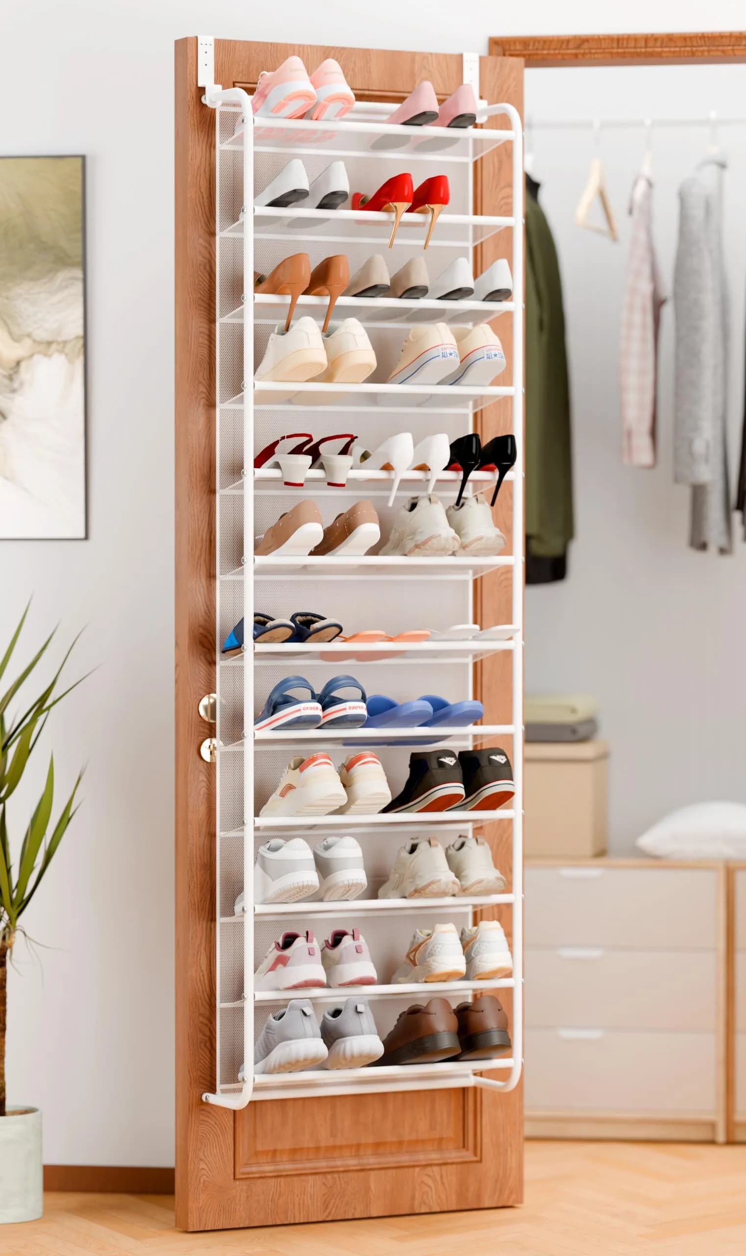 Whitmor 12-Tier Over the Door Shoe Rack, 74" H x 21.7" W x 7.5" D | Holds 36 Pairs of Shoes - main product image