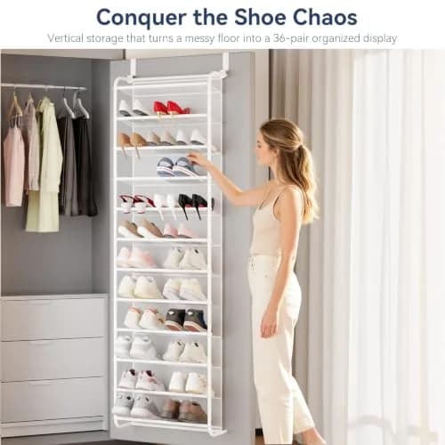 Whitmor 12-Tier Over the Door Shoe Rack 36-Pair Capacity | 183cm H x 55cm W x 19cm D thumbnail 3