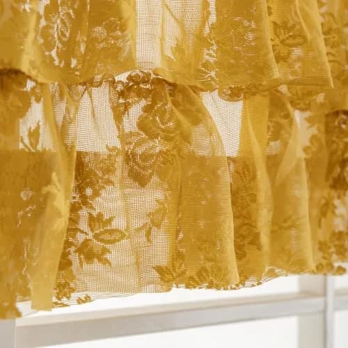 Kotile Mustard Yellow Lace Ruffled Valance for Windows W52xL18 Inch | Vintage Cottage Charm thumbnail 5