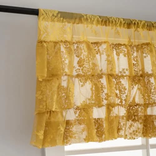 Kotile Mustard Yellow Lace Ruffled Valance for Windows W52xL18 Inch | Vintage Cottage Charm thumbnail 3