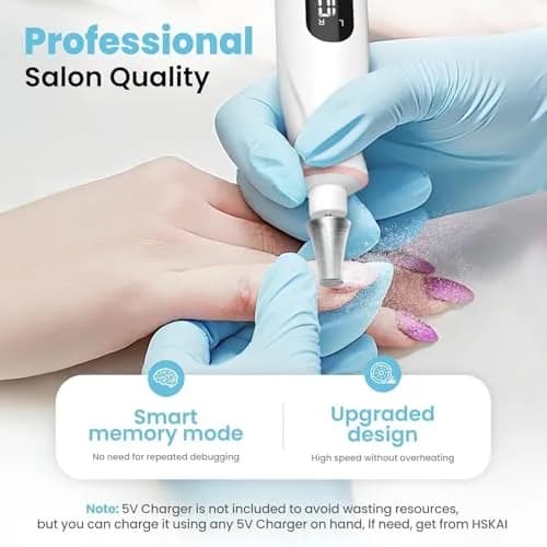 HSKAI Electric Nail File Drill, Toe Nail Grinder for Thick Toenails & Callus, 50-Piece Set | Salon-Quality Home Pedicure thumbnail 6