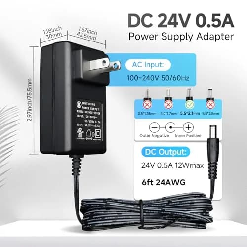 ANLINK 24V Power Supply Adapter 0.5A | UL Listed, 12W, 6ft Cord for Diffusers & Humidifiers thumbnail 2